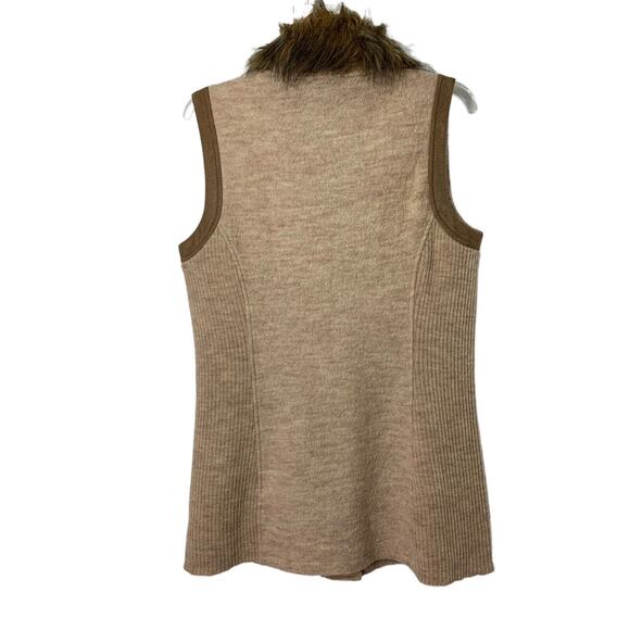 TRIBAL‎ Sweater Vest Womens Medium Beige Wool Knit Removable Faux Fur Collar - Picture 4 of 10